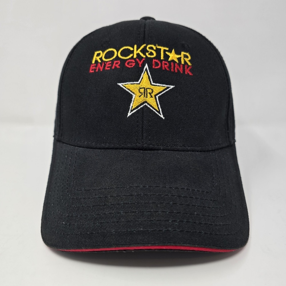 Vintage Rockstar Energy Drink Hat Otto Black Red Embroidered Strapback Cap